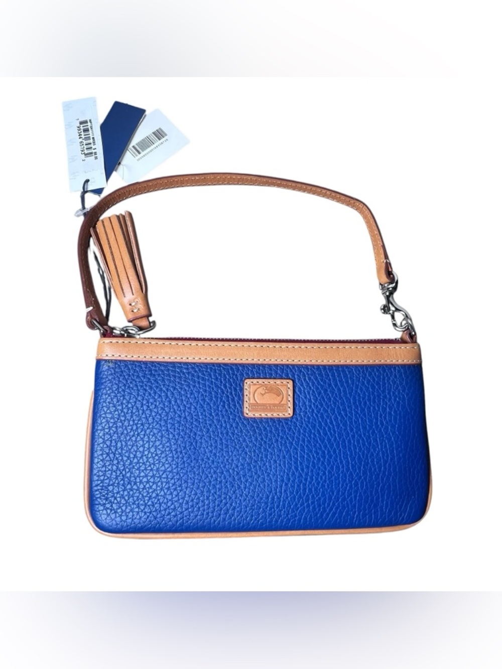 Dooney & Bourke Royal Blue Pebble Leather Wristlet with Tan Trim